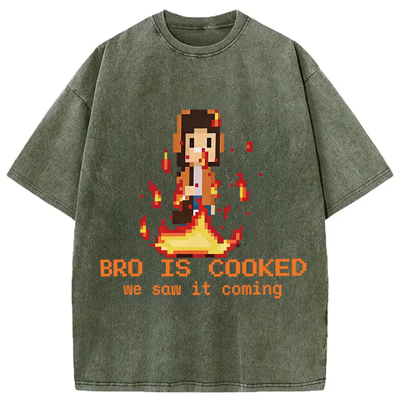 Modecanvas Bro Is Cooked Funny Meme DTG Printing Washed T-Shirt