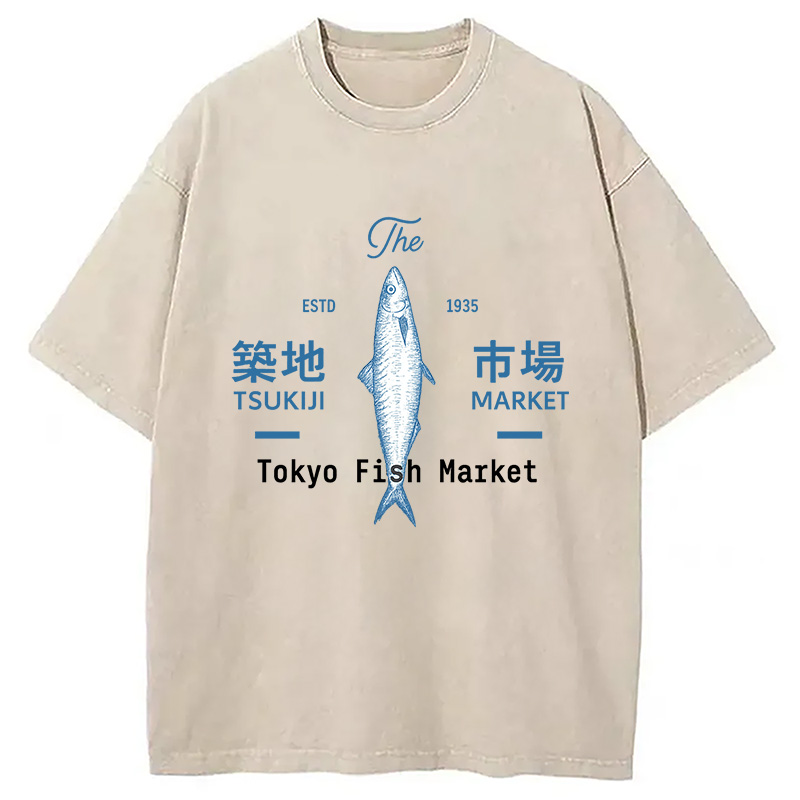 Modecanvas Tsukiji Tokyo Fish Market Vintage Washed T-Shirt