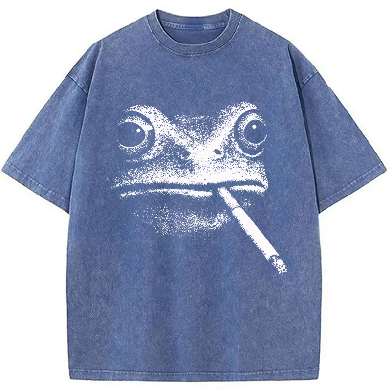 Modecanvas Vintage Smoking Frog DTG Printing Washed T-Shirt