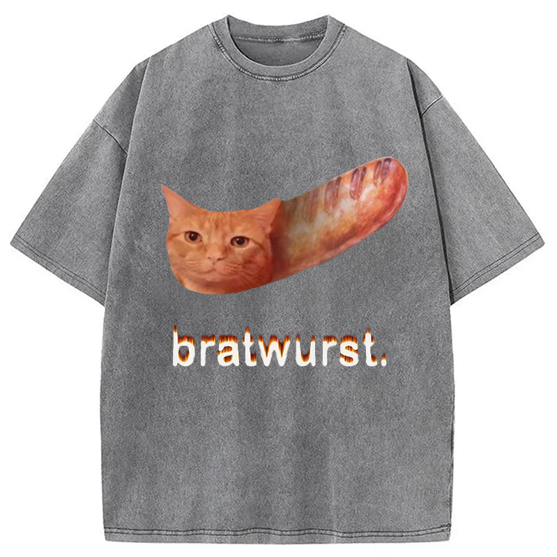 Modecanvas Bratwurst Cat Meme Washed T-Shirt