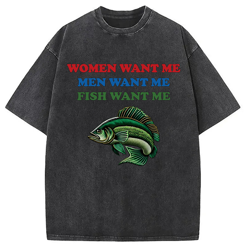 Modecanvas Fish Want Me DTG Printing Washed T-Shirt