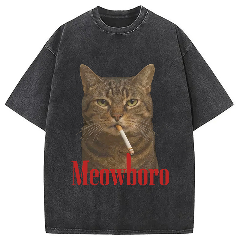 Modecanvas Funny Realistic Cat Meme Washed T-Shirt-modecanvas