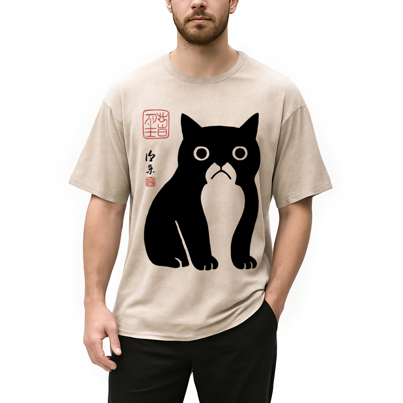 Modecanvas Funny Zen Cat Meme Washed T-Shirt