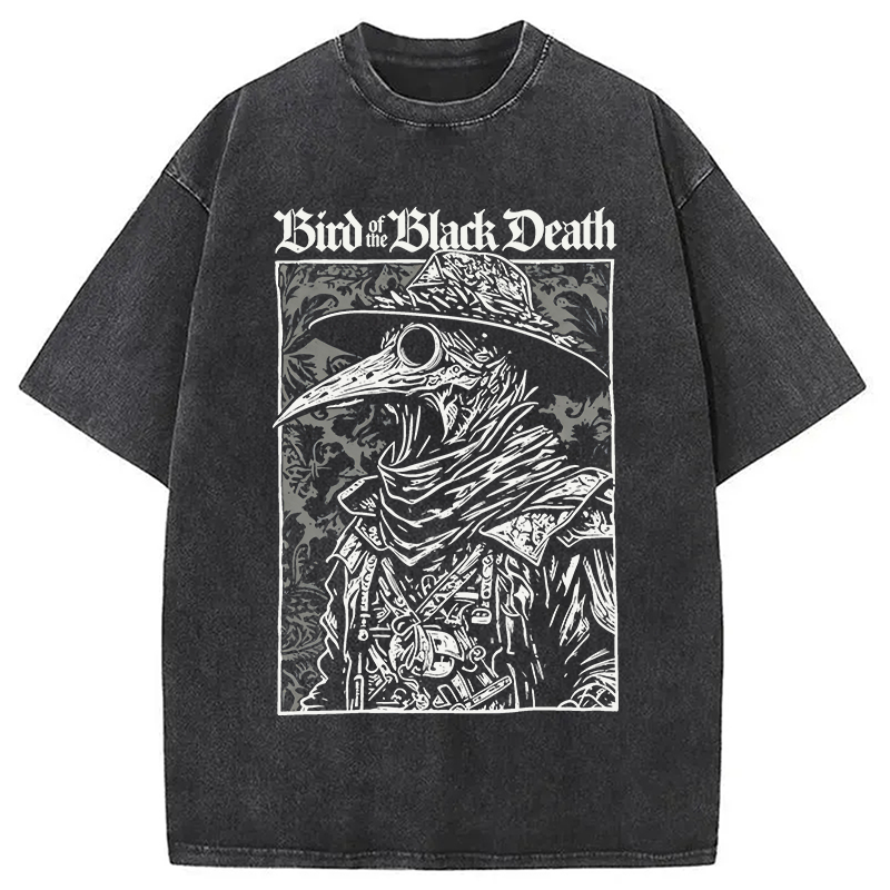 Modecanvas Bird of The Black Death DTG Printing Washed T-Shirt-modecanvas