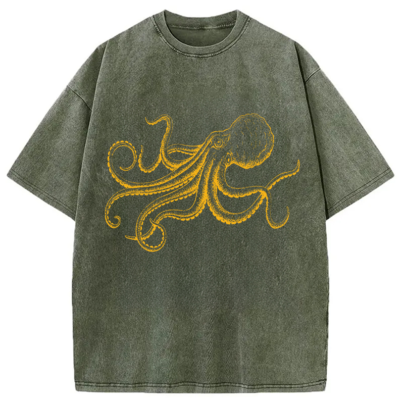Modecanvas Octopus Japanese DTG Printing Washed T-Shirt