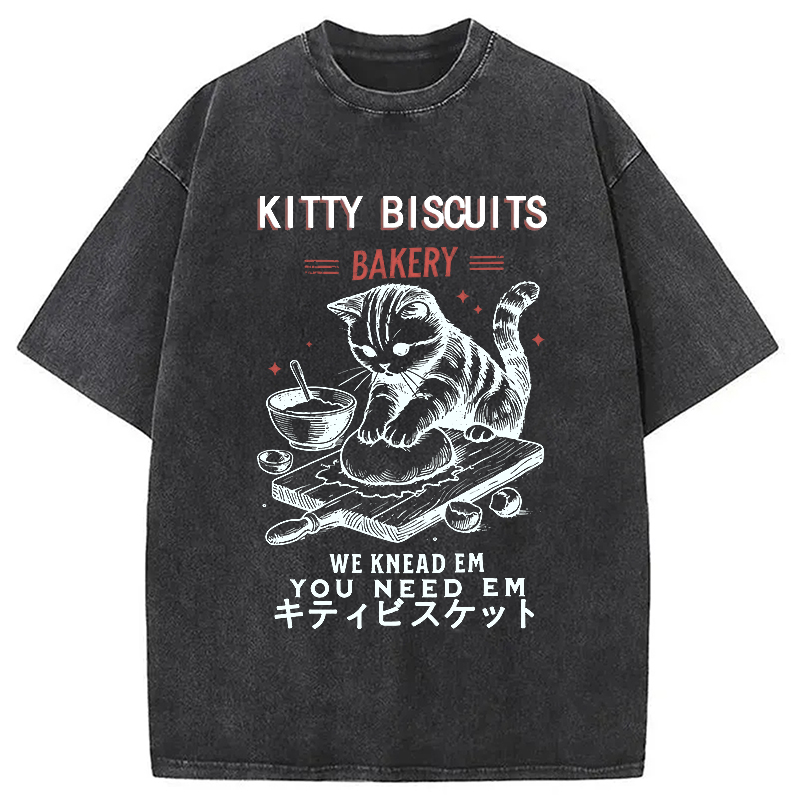 Modecanvas Cat Bakery Washed T-Shirt-modecanvas