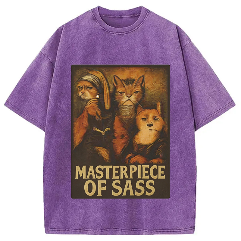 Modecanvas Funny Cat Parody DTG Printing Washed T-Shirt