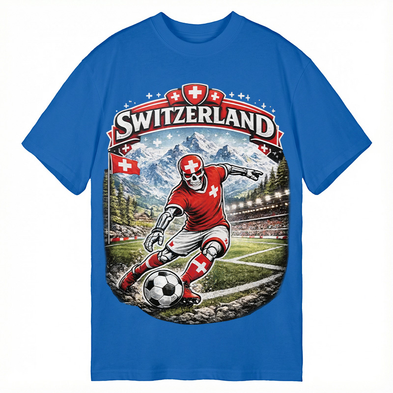 Modecanvas Switzerland Soccer Skull DTG Printing Classic T-Shirt-modecanvas