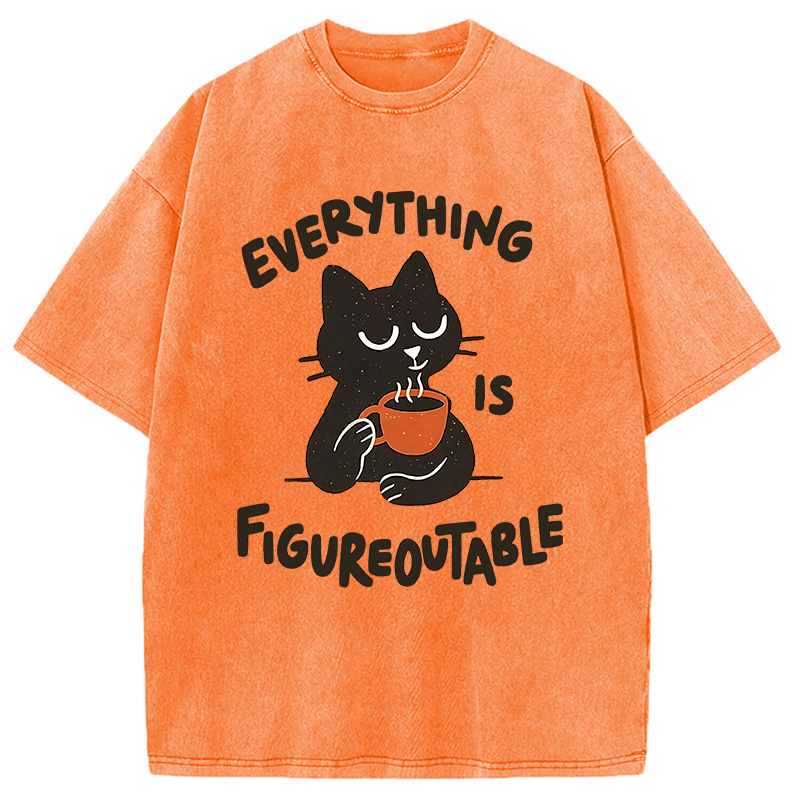 Modecanvas Cat Tasting Coffee Washed T-Shirt