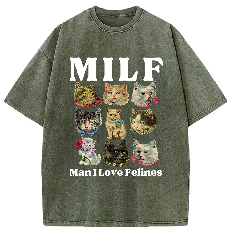 Modecanvas Man I Love Felines DTG Printing Washed T-Shirt
