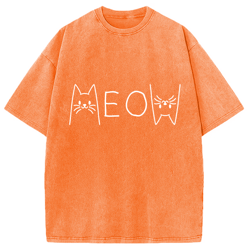 Modecanvas Meow Cat Meme DTG Printing Washed T-Shirt