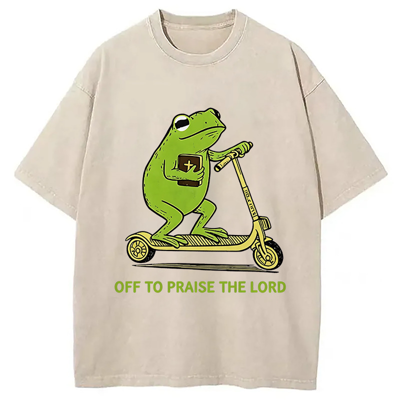 Modecanvas Frog Went To Praise God DTG Printing Washed T-Shirt