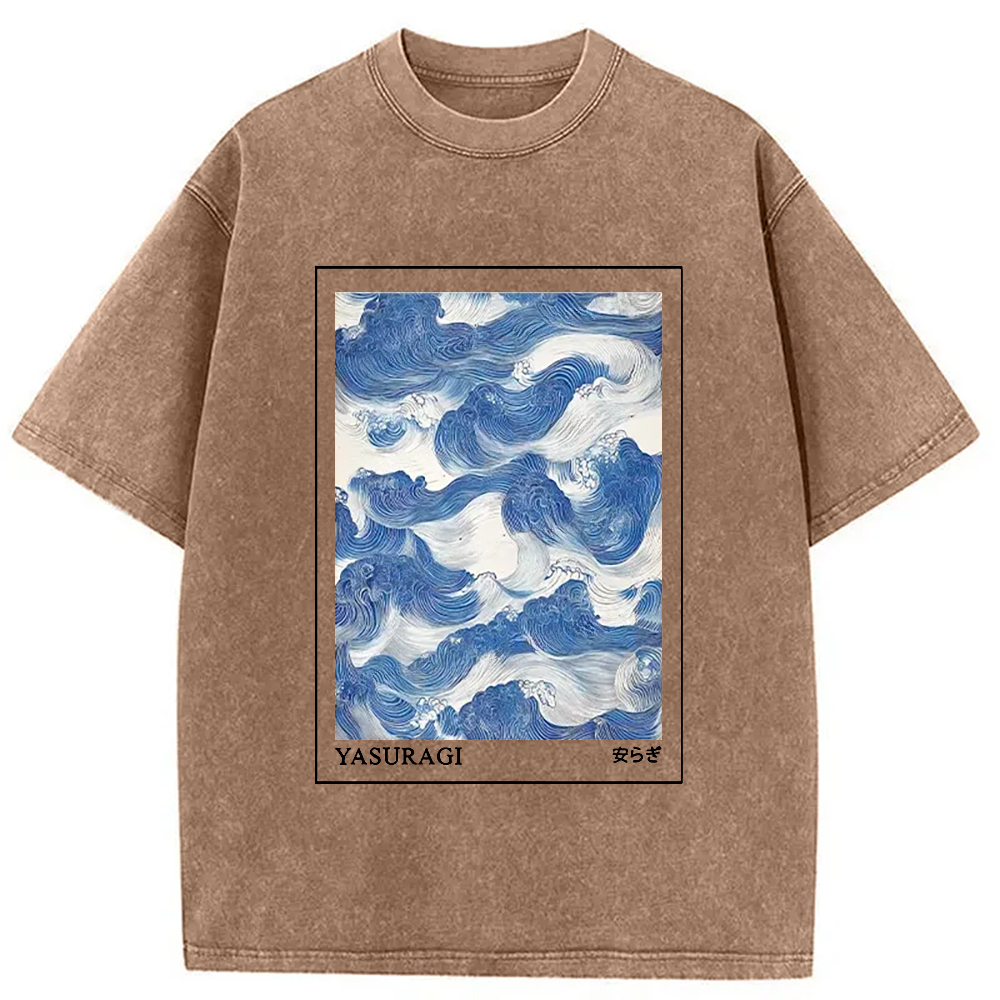 Modecanvas Japanese Retro Art Wave Washed T-Shirt