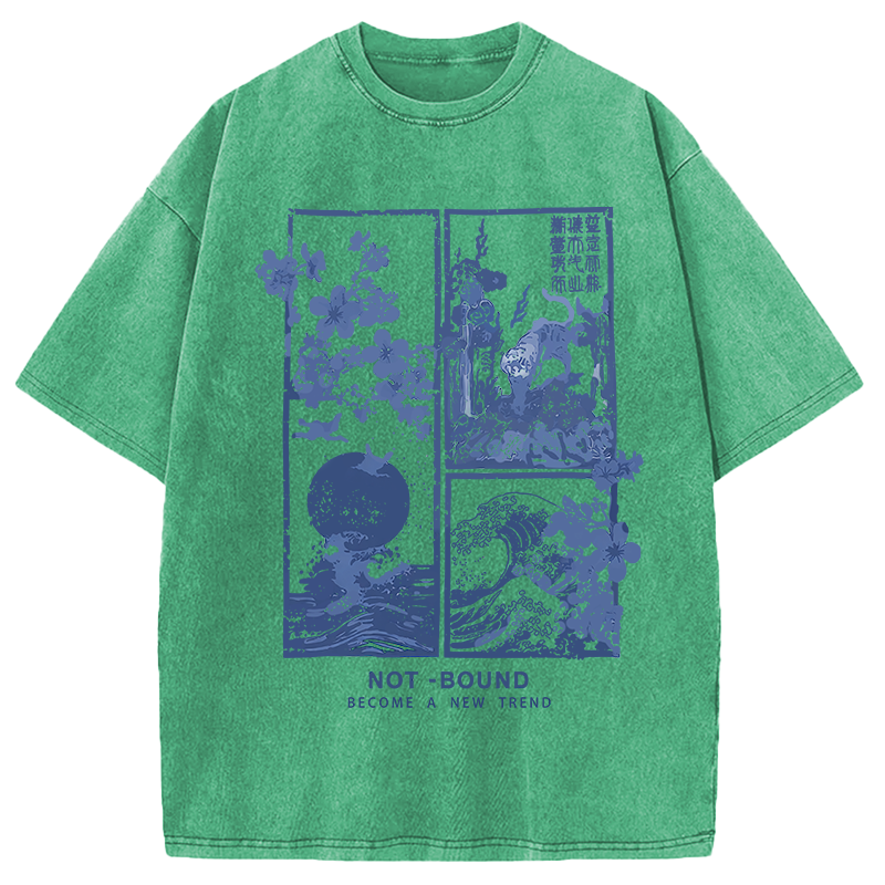 Modecanvas Not Bound Japanese Print Art DTG Printing Washed T-Shirt