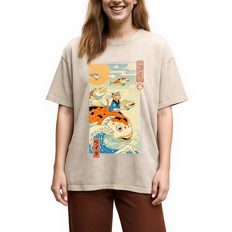 Modecanvas Flying Carp Rider DTG Printing Washed T-Shirt