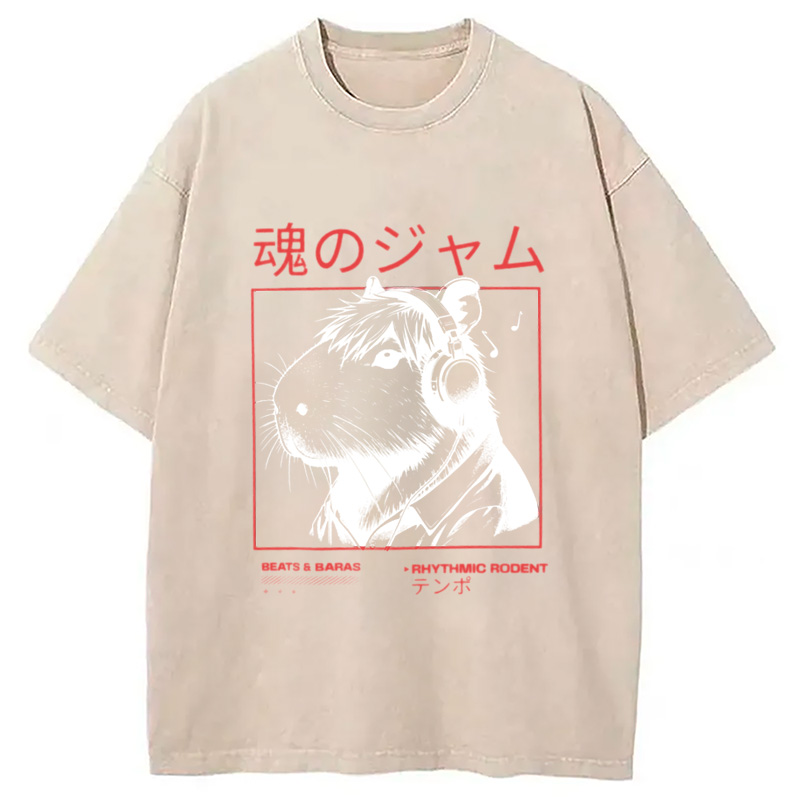 Modecanvas Japanese Capybara Soul Jam Washed T-Shirt