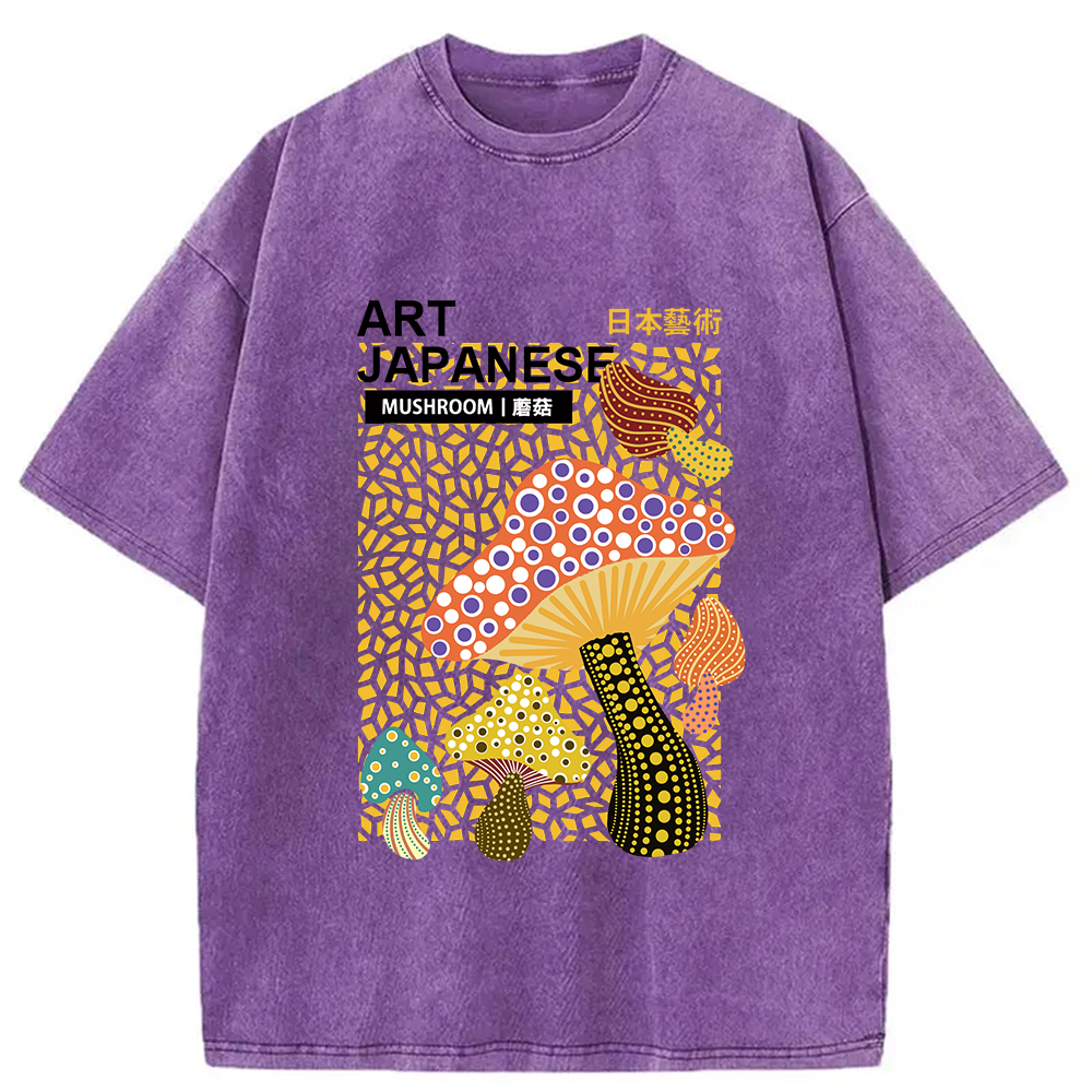 Modecanvas Colorful Mushroom Japanese Art Washed T-Shirt