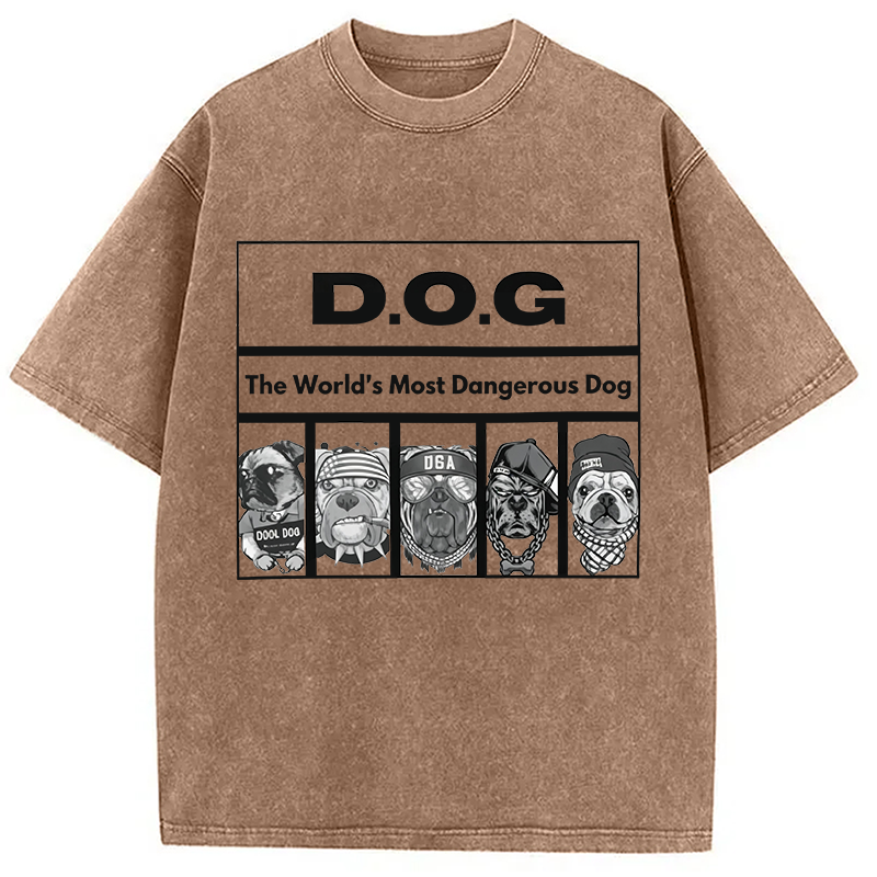 Modecanvas HIP HOP Dogs Funny DTG Printing Washed T-Shirt