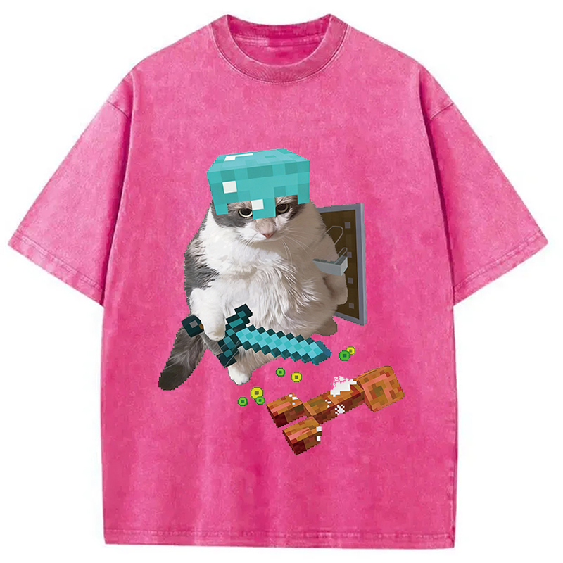 Modecanvas Diamond Armor Cat Creeper Washed T-Shirt