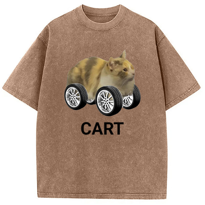 Modecanvas Cart Cat Meme Washed T-Shirt