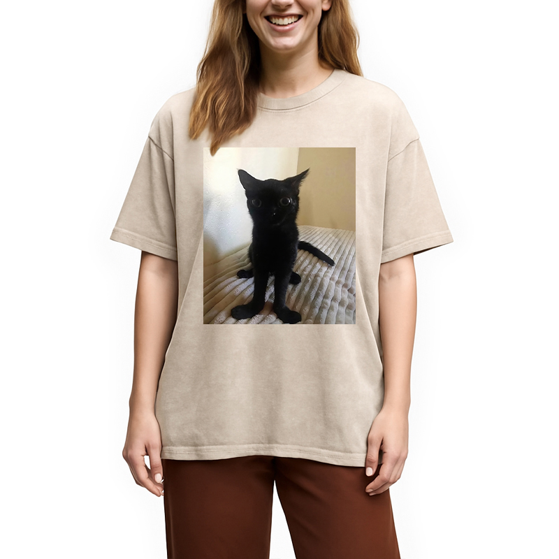 Modecanvas Big Foot Jinx Black Cat Washed T-Shirt