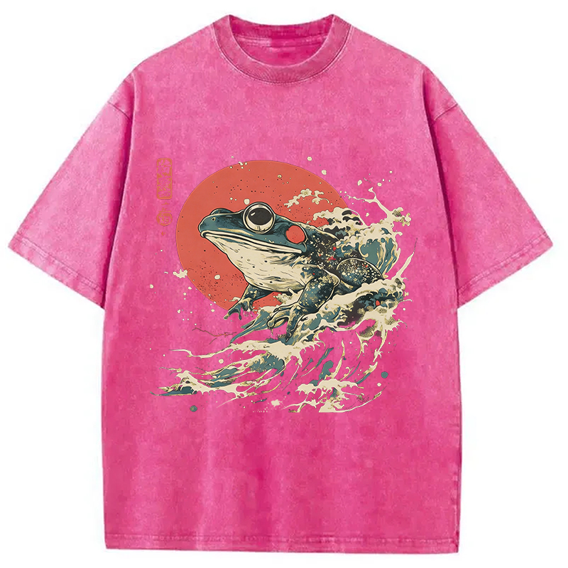 Modecanvas Matsumoto Hoji Frog DTG Printing Washed T-Shirt-modecanvas
