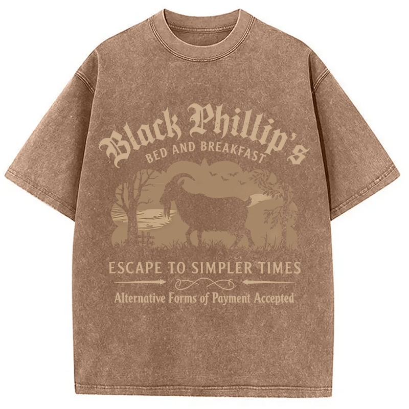 Modecanvas Black Phillip Bed & Breakfast DTG Printing Washed T-Shirt