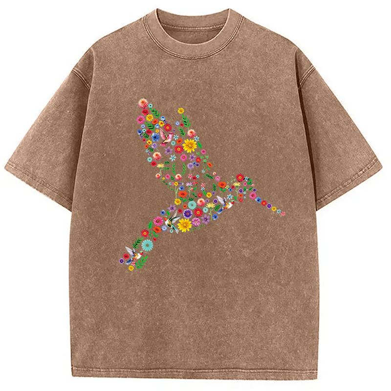 Modecanvas Floral Hummingbird DTG Printing Washed T-Shirt