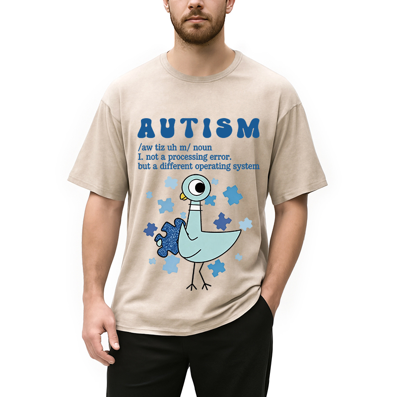 Modecanvas Autism Pigeon DTG Printing Washed T-Shirt