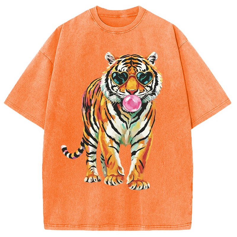 Modecanvas Tiger Cute Animal DTG Printing Washed T-Shirt