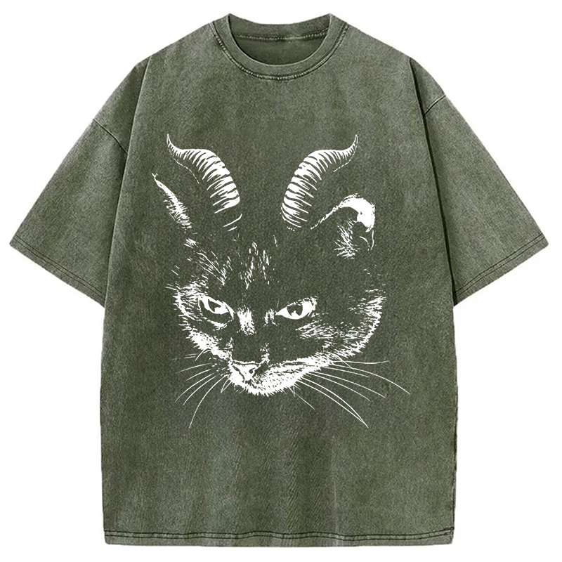 Modecanvas Dark Evil Black Cat Washed T-shirt