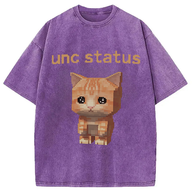 Modecanvas Unc Status Cat DTG Printing Washed T-Shirt-modecanvas