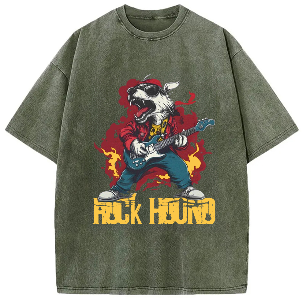 Modecanvas Rock Dog Playing Guitar Washed T-Shirt