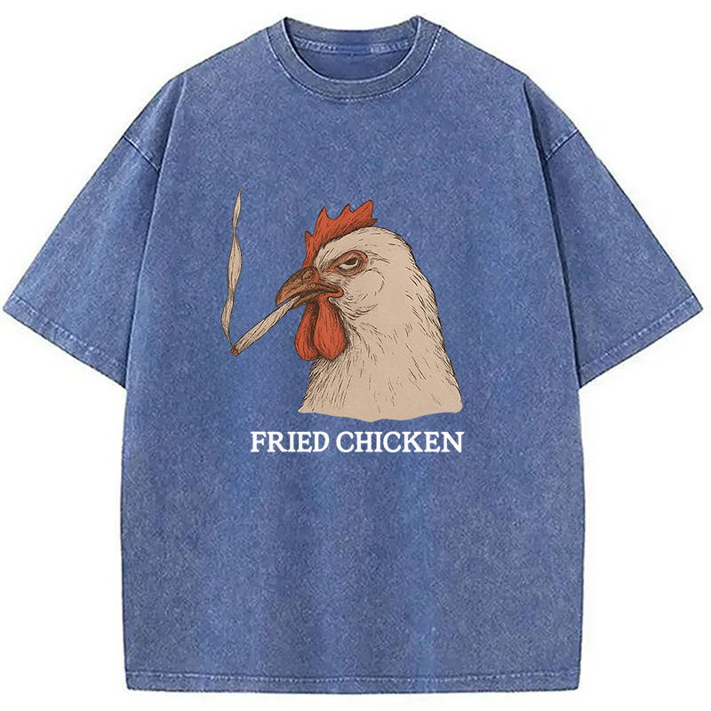 Modecanvas Fried Chicken 420 Smoking Meme Washed T-Shirt-modecanvas