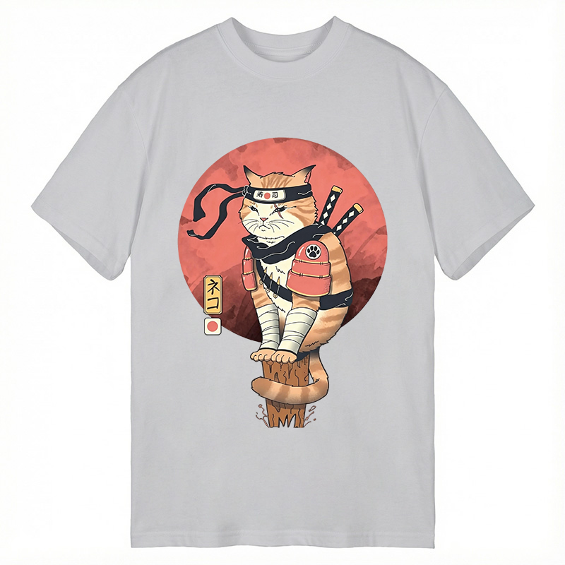 Modecanvas Bloodmoon Samurai Cat DTG Printing Classic T-Shirt-modecanvas