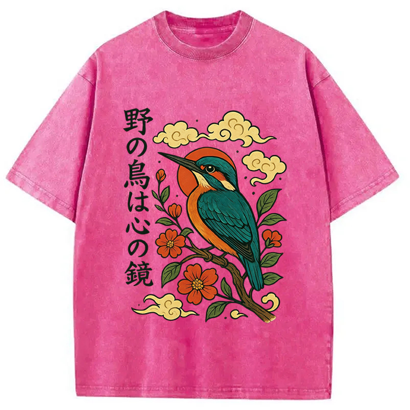 Modecanvas Japanese Kingfisher DTG Printing Washed T-Shirt