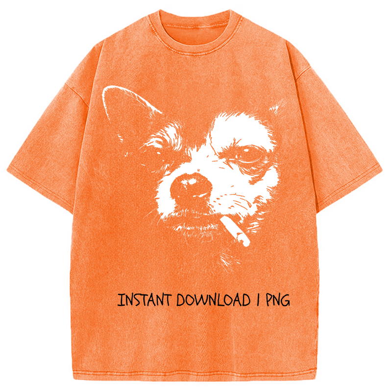Modecanvas Funny Smoking Chihuahua DTG Printing Washed T-Shirt