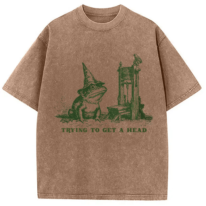 Modecanvas Funny Guillotine Frog DTG Printing Washed T-Shirt
