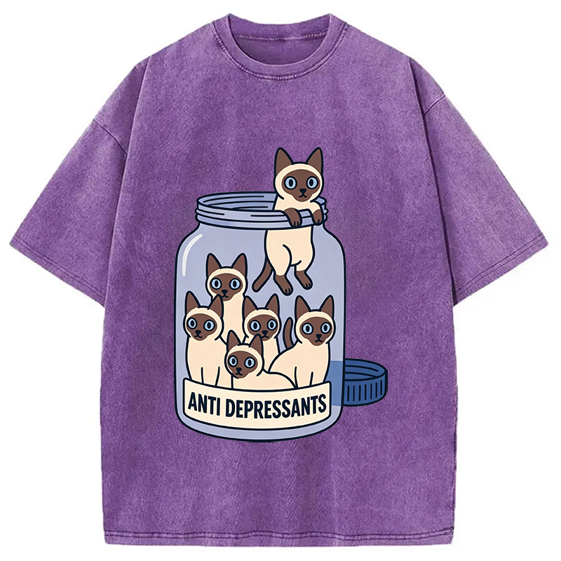 Modecanvas Cute Siamese DTG Printing Washed T-Shirt