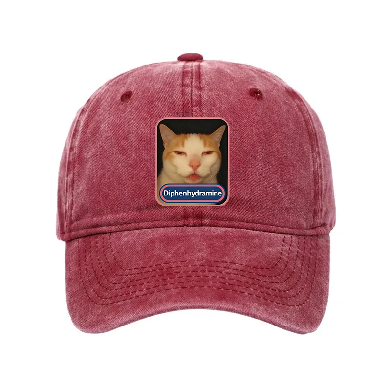 Modecanvas Pink Diphenhydramine Meme Cat Washed Cap-modecanvas