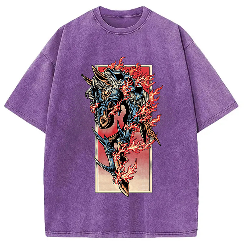 Modecanvas Fire Horse Year DTG Printing Washed T-Shirt
