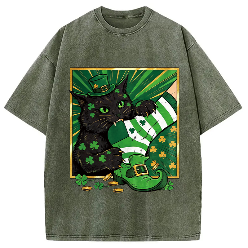 Modecanvas Naughty Cat Bites People DTG Printing Washed T-Shirt