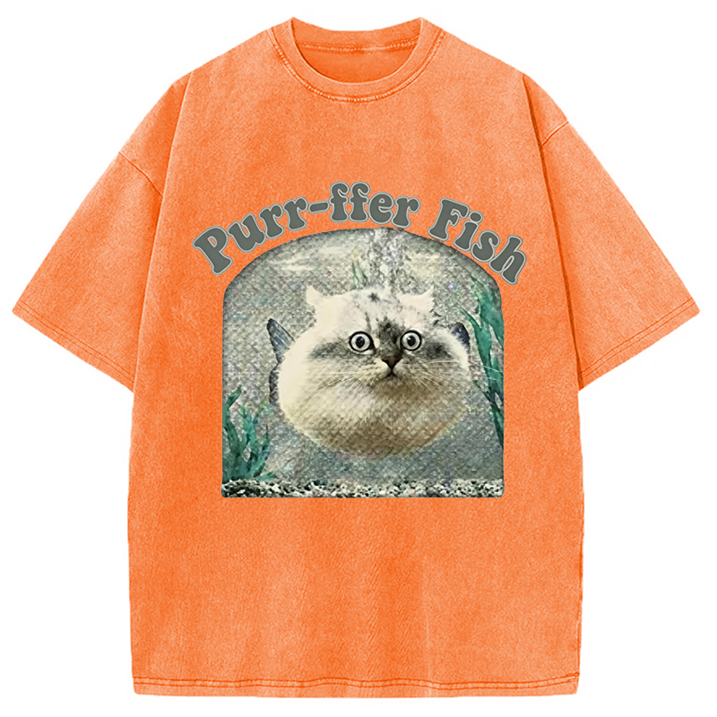 Modecanvas Purr-ffer Fish Cat DTG Printing Washed T-Shirt