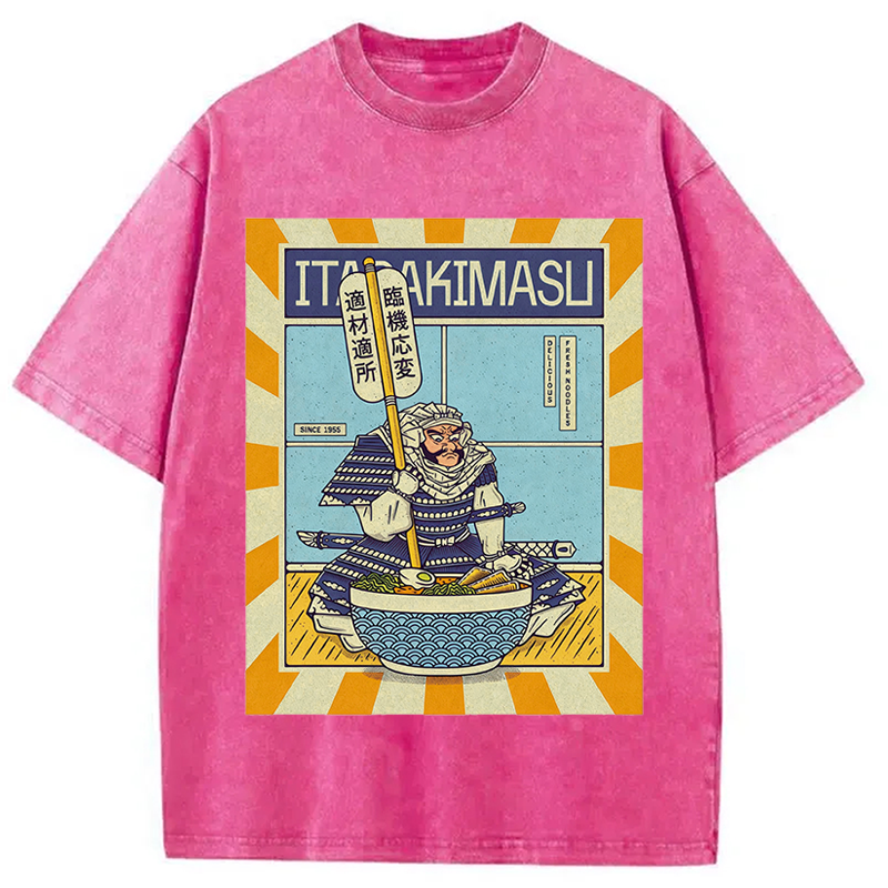 Modecanvas Ramen Temple DTG Printing Washed T-Shirt