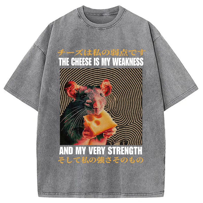 Modecanvas The Cheese Is My Weakness and Strength Rat DTG Printing Washed T-Shirt