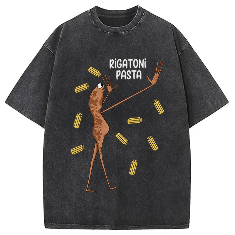 Modecanvas Rigatoni Pasta Meme DTG Printing Washed T-Shirt