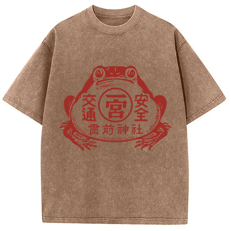 Modecanvas Vintage Japanese Frog DTG Printing Washed T-Shirt