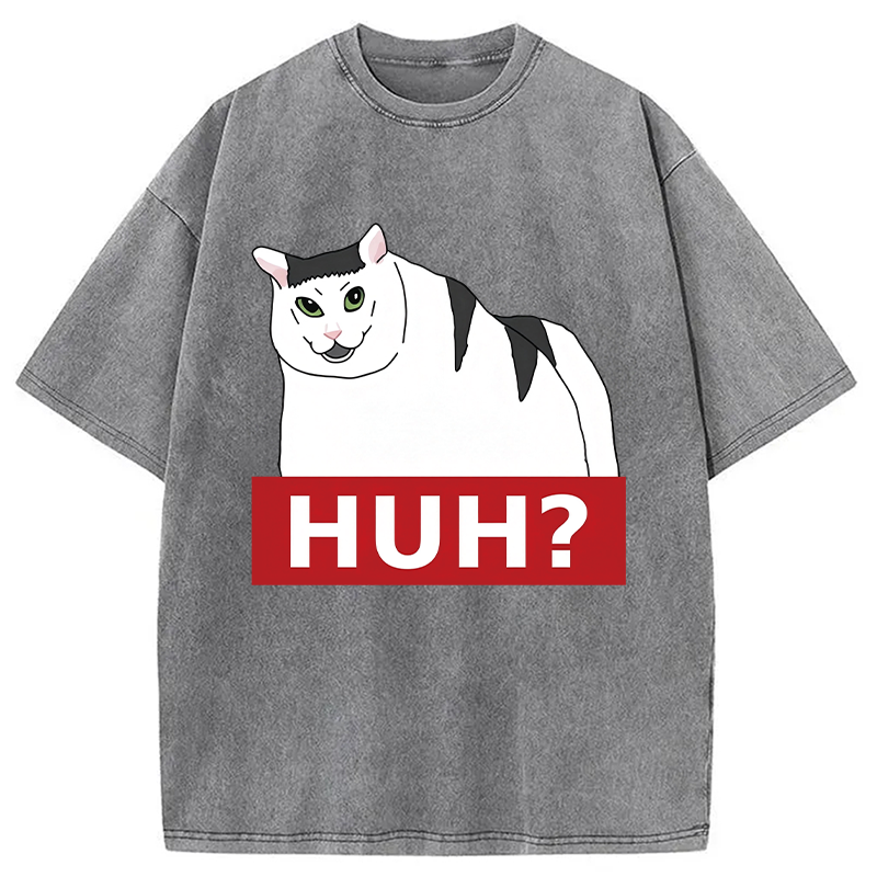 Modecanvas Huh Cat Meme DTG Printing Washed T-Shirt