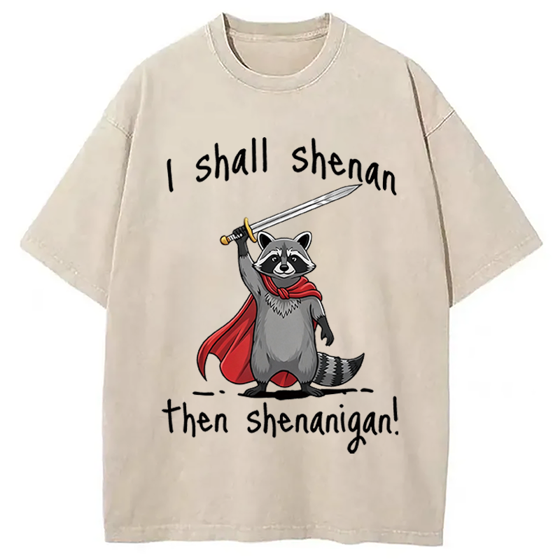 Modecanvas I Shall Shenan Cute Raccoon Meme DTG Printing Washed T-Shirt