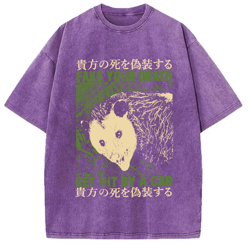 Modecanvas Fake Your Death Opossum Washed T-Shirt